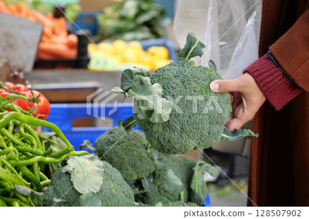 Discover the Fresh Broccoli Selection Available at a Local Market Today 128507902