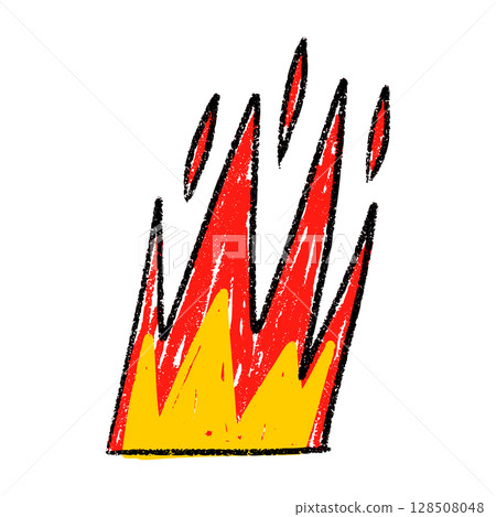 Tribal hand flame with red rock silhouette. Handdrawn fire sketch in retro devil style. Flat vector illustration isolated on white background. 128508048