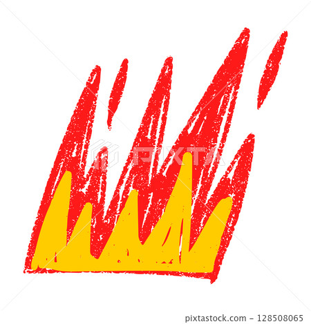 Handdrawn flame graphic with bold fire silhouette. Hot red and yellow symbol for grill logos. Flat vector illustration isolated on white background. 128508065