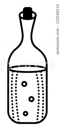 Bottle with liquid, monochrome pictogram of drink in a glass container, black line vector icon Bottle with liquid, monochrome pictogram of drink in a glass container, black line vector icon 128508210