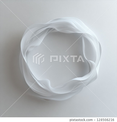 : Elegant white wavy ribbon in the shape of a ring, abstraction. Generative AI 128508216