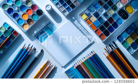 Art Supplies Ready for New School Year. Back to School Concept. Generated image 128508601