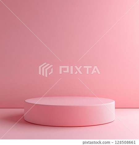 Pink cylindrical podium on a solid pink background. Generative AI 128508661