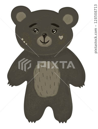 Cute brown bear shirt print, monochrome illustration 128508713