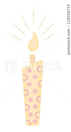 Cute asymmetrical yellow candle with flame, vector color illustration 128508715
