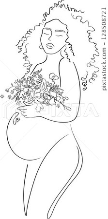 Beautiful pregnant woman line art. Pregnant belly Beautiful pregnant woman line art. Pregnant belly 128508721
