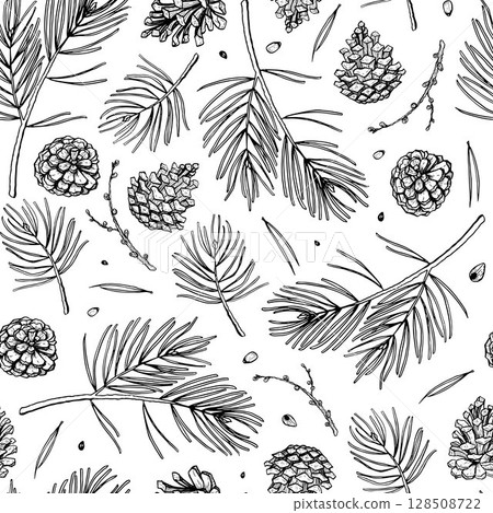 Pine branches vector seamless pattern Pine branches vector seamless pattern 128508722
