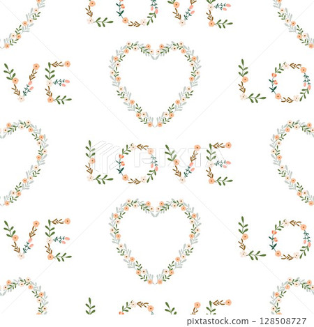 Floral heart hand drawn seamless pattern Floral heart hand drawn seamless pattern 128508727