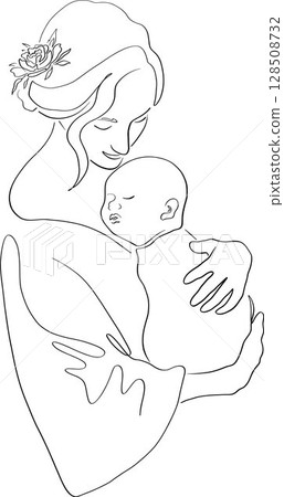Mother and baby line art 128508732