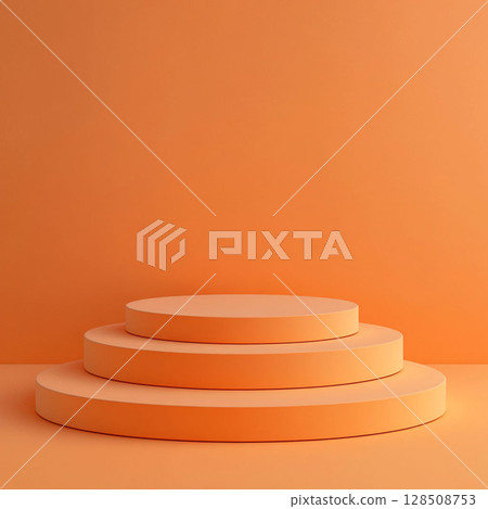 Three-tiered orange podium on a solid minimalist background. Generative AI 128508753