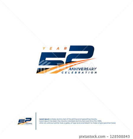 52 Years Anniversary logotype design flat style design template 128508843