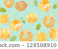 Cute watercolor background of tangerines and oranges 128508910