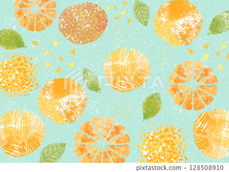 橘子和橘子的可愛水彩背景 128508910