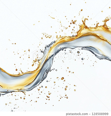 Harmonious merger of gold and silver waves with splash effect. Generative AI Harmonious merger of gold and silver waves with splash effect. Generative AI 128508999