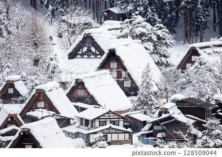 [Shirakawa-go] Gassho Village in winter scenery 128509044