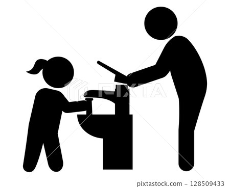 成人幫助兒童洗手的象形圖 128509433