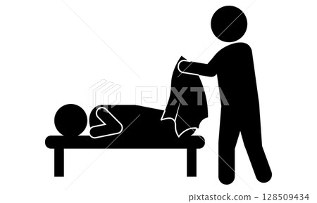 一個人給熟睡的孩子蓋毯子的象形圖 一個人給熟睡的孩子蓋毯子的象形圖 128509434