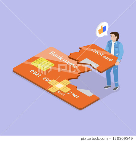 3D Isometric Flat Vector Illustration of Payment Dispute, The Process Of Repairing Poor Credit By A Confident Businessman With Fixed Credit Card 3D Isometric Flat Vector Illustration of Payment Dispute, The Process Of Repairing Poor Credit By A Confident Businessman With Fixed Credit Card 128509549