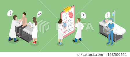 3D Isometric Flat Vector Illustration of Wellness and Healthcare, Medicine and Cardiology 128509551