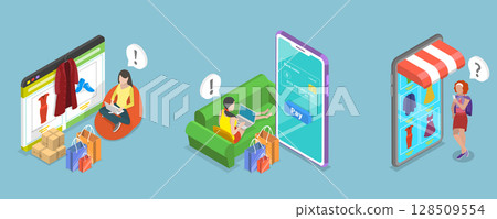 3D Isometric Flat Vector Illustration of E-commerce Advertising, Mobile Shopping 128509554