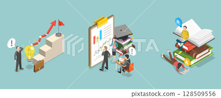 3D Isometric Flat Vector Illustration of Path to Enlightenment, Successful Career Path In Abstract Concepts 128509556