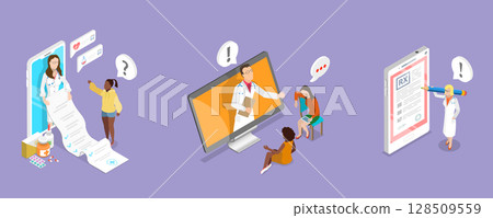 3D Isometric Flat Vector Illustration of Telemedicine, Future Medical Tech 128509559