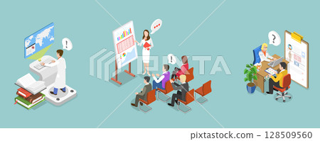 3D Isometric Flat Vector Illustration of Healthcare Services, Medical Statistics Concept Set 128509560