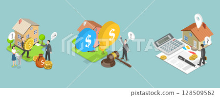 3D Isometric Flat Vector Illustration of Real Estate, Residential And Commercial Properties 128509562