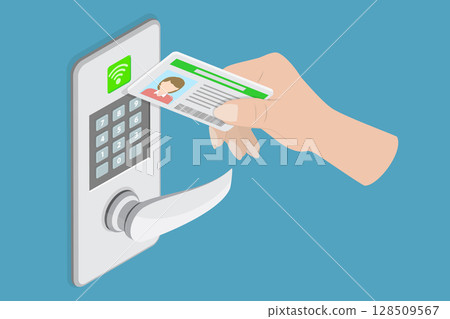 3D Isometric Flat Vector Illustration of System Safety and Protection, Security ID Card 128509567
