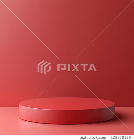 Red round podium for vibrant product display. Generative AI Red round podium for vibrant product display. Generative AI 128510129