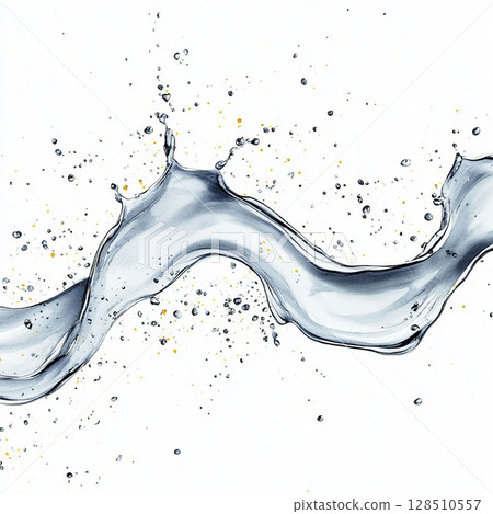 Elegant transparent water splash with golden sprinkles on a white background. Generative AI 128510557