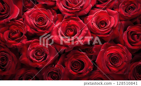 Luxurious red roses arranged beautifully, creating romantic atmosphere 128510841
