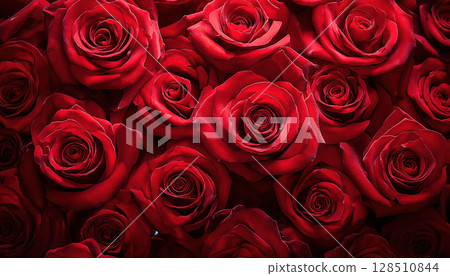 Luxurious red roses arranged beautifully, creating romantic atmosphere 128510844