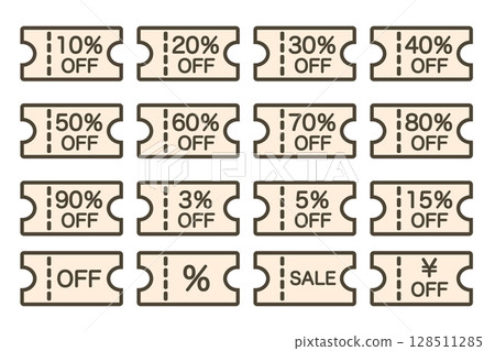 折扣優惠券圖示集。適用於銷售和POP。 折扣優惠券圖示集。適用於銷售和POP。 128511285
