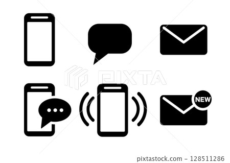 智慧型手機通知、電子郵件、訊息黑白圖示集 智慧型手機通知、電子郵件、訊息黑白圖示集 128511286