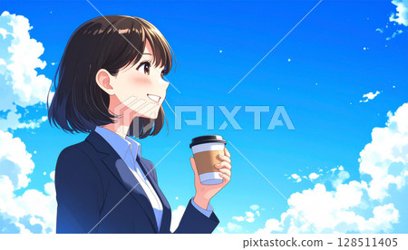 Japanese office lady in her 20s drinking coffee Business 128511405