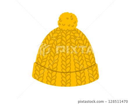 Bobble Hat with pompom. Knitted Winter Head Fashion accessory cap clothing technical illustration. Vector headgear Bobble Hat with pompom. Knitted Winter Head Fashion accessory cap clothing technical illustration. Vector headgear 128511470