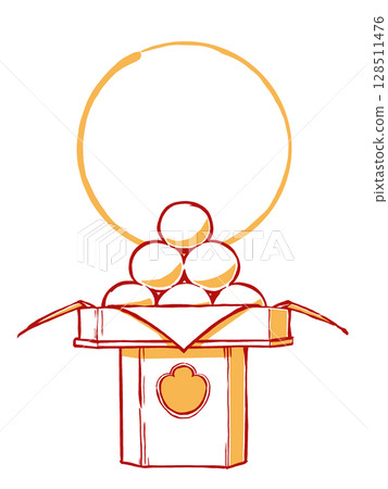 A full moon over offerings of moon-viewing dumplings arranged on three sides, brush-drawn and painted in two colors A full moon over offerings of moon-viewing dumplings arranged on three sides, brush-drawn and painted in two colors 128511476