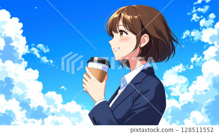 20 多歲的日本辦公室女士正在喝咖啡 128511552