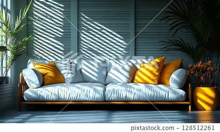 Elegant white couch living room interior design 128512261