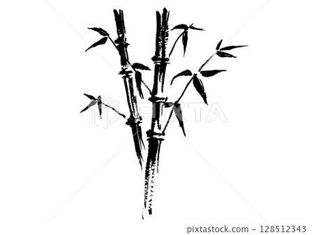 日式手繪竹子插圖，單色墨水畫 128512343