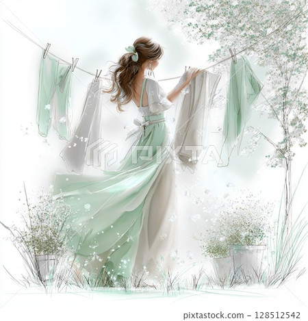 被風和光包圍——一個女人在院子裡晾衣服的生活—— 128512542