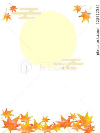 Autumn leaves maple Japanese style illustration background Moon viewing frame flyer material Simple white background Vector 128512585