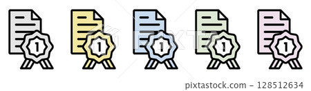 Illustration icon material set: Medal mark document file 324 128512634