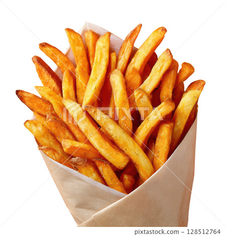Crispy Sweet Potato Fries with Seasoning in a Paper Cone Ready to Enjoy Freshly Served Crispy Sweet Potato Fries with Seasoning in a Paper Cone Ready to Enjoy Freshly Served 128512764