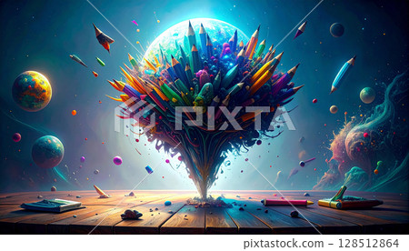 Rainbow Pencil Confetti Explosion. Back to School concept. Generated image 128512864