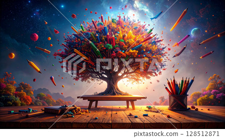 Rainbow Pencil Confetti Explosion. Back to School concept. Generated image 128512871