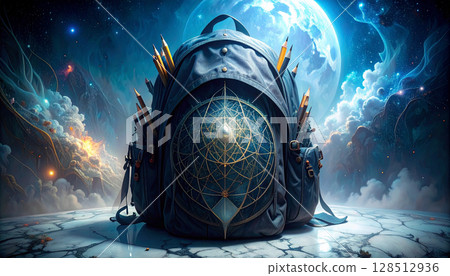 Minimalist Backpack with Geometric Supplies. Back to School concept. Generated image 128512936