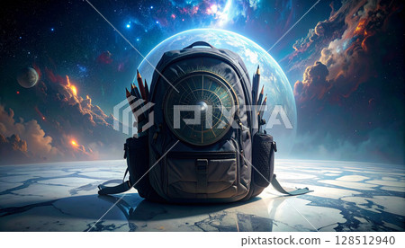 Minimalist Backpack with Geometric Supplies. Back to School concept. Generated image 128512940