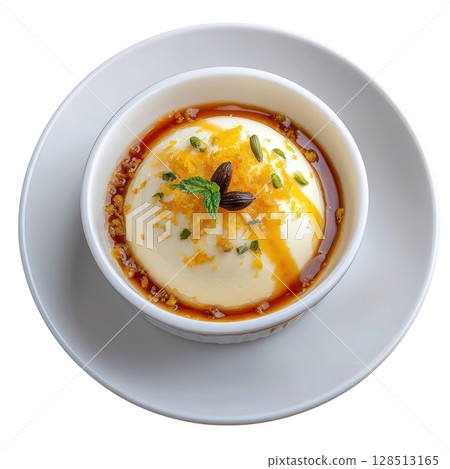 Silky Cardamom Cremeux with Candied Orange Zest and Honey Drizzle in Small Mold 128513165